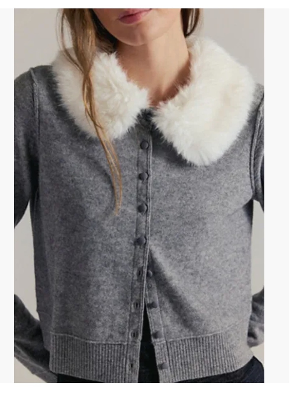 NWT Free People Nocturnal Faux Fur Collar Cardi! Size L
